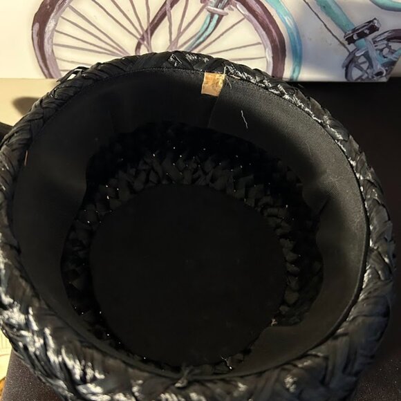 Vintage 1960s Black Straw Women Hat